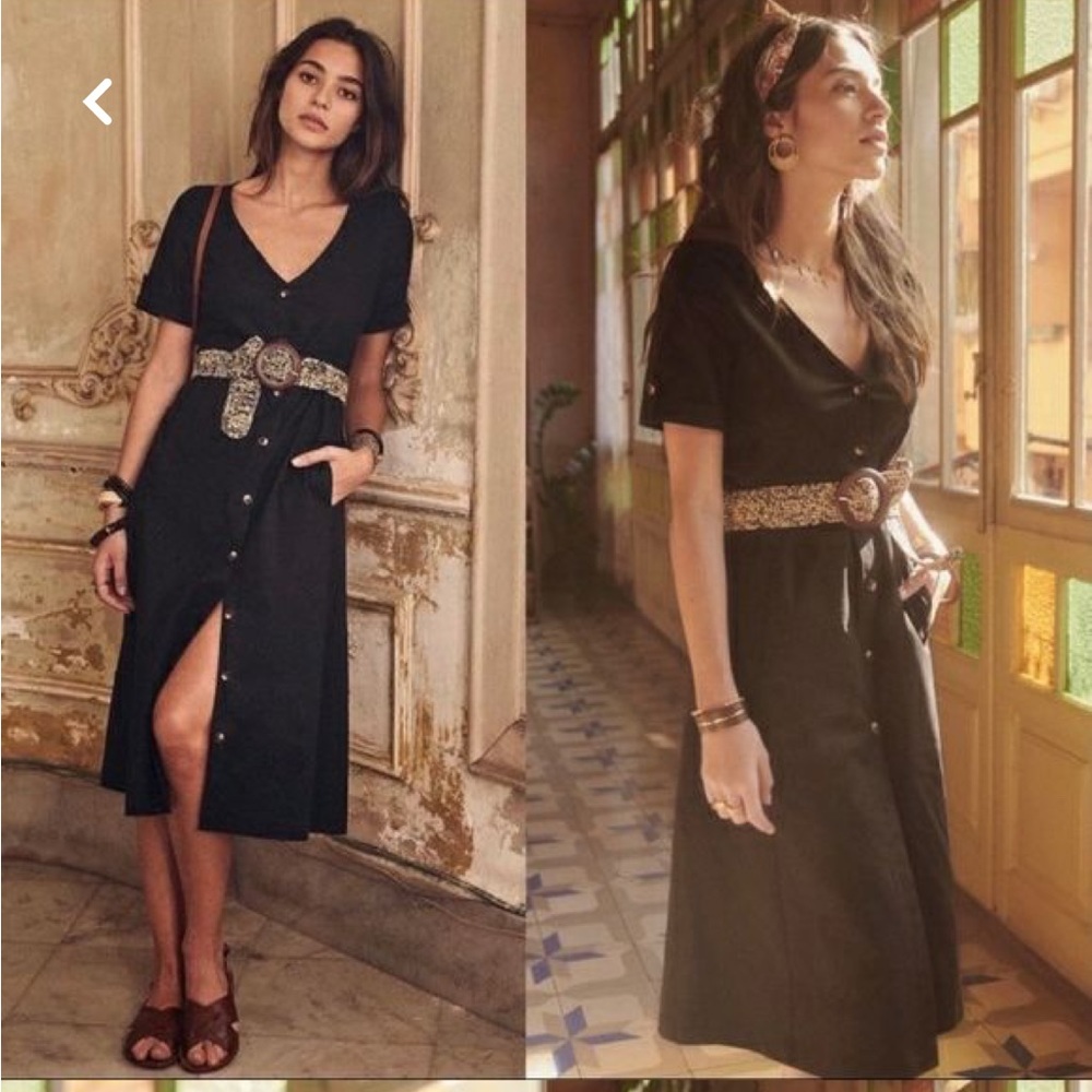 Sezane NWT 36 Marielle Dress Linen Blend Black